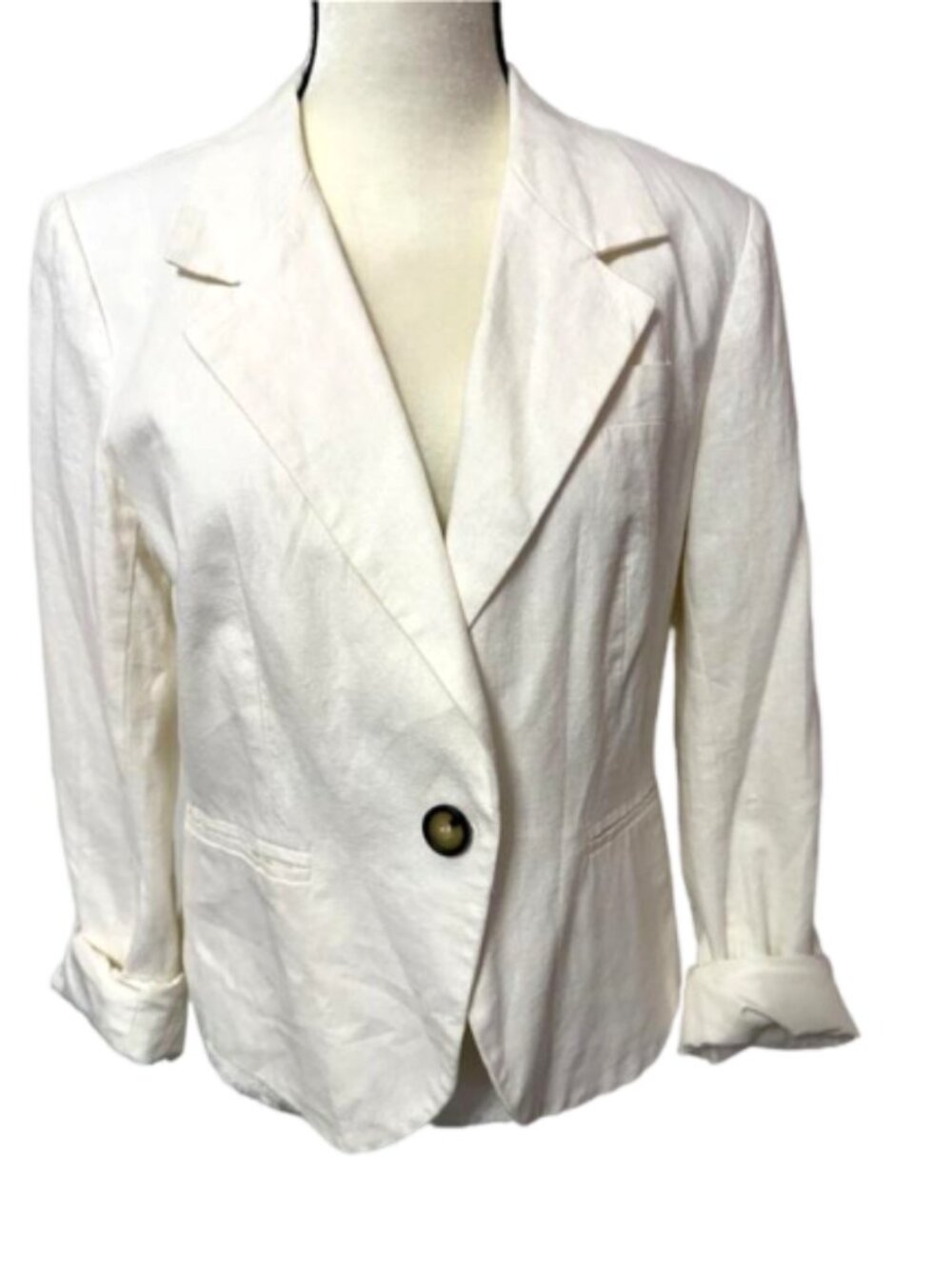 Halston Heritage Ivory Single-Button Linen Blazer Size M # 2501
